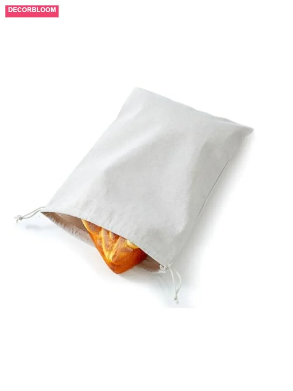 Organic Linen Bread Bags with Plastic Lining, Reusable Drawstring Storage, 3